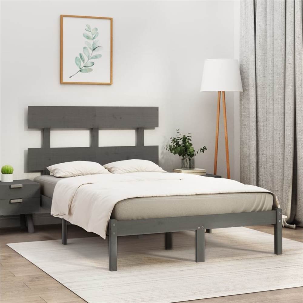 

Bed Frame Grey Solid Wood 135x190 cm 4FT6 Double