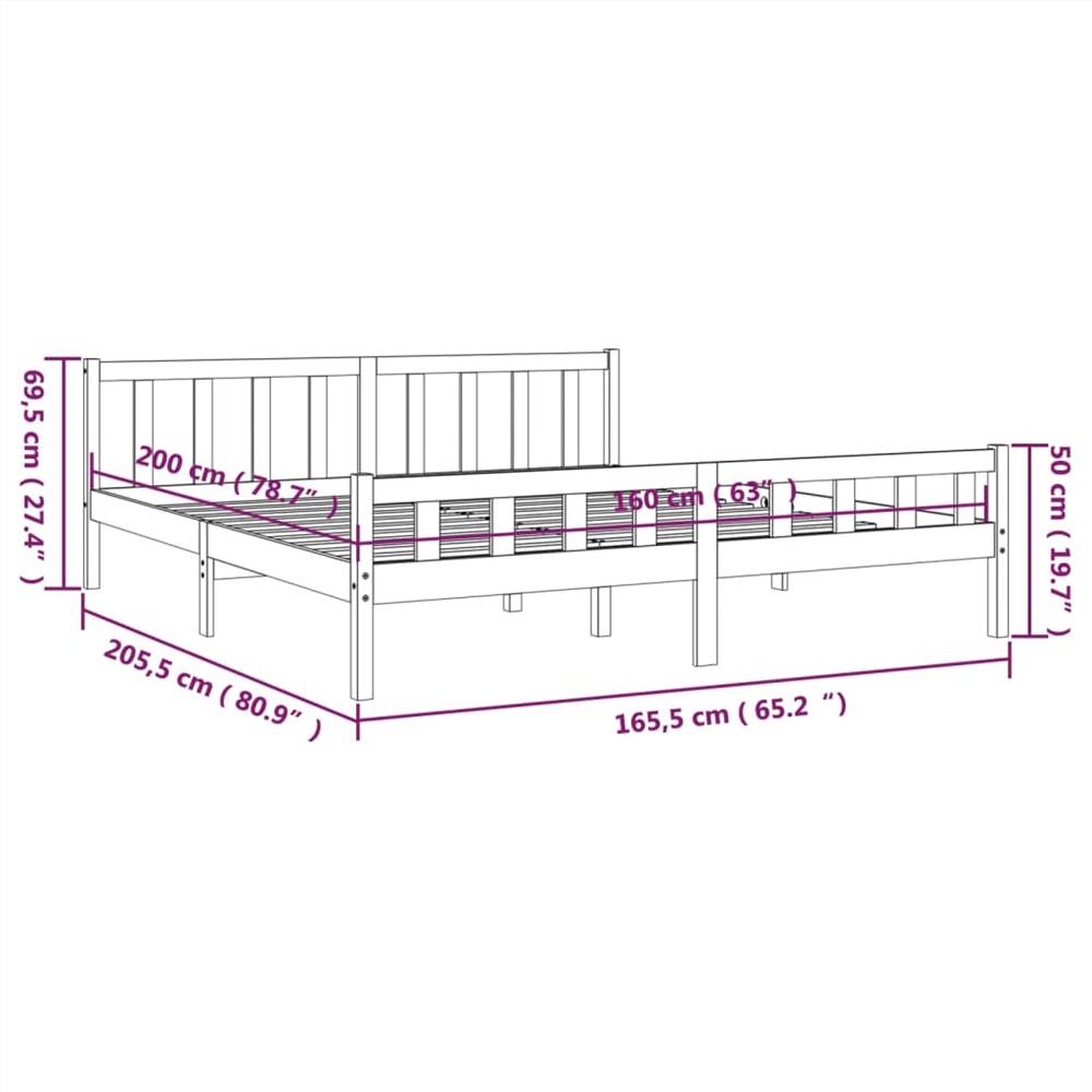 Bed Frame Grey Solid Wood 160x200 cm