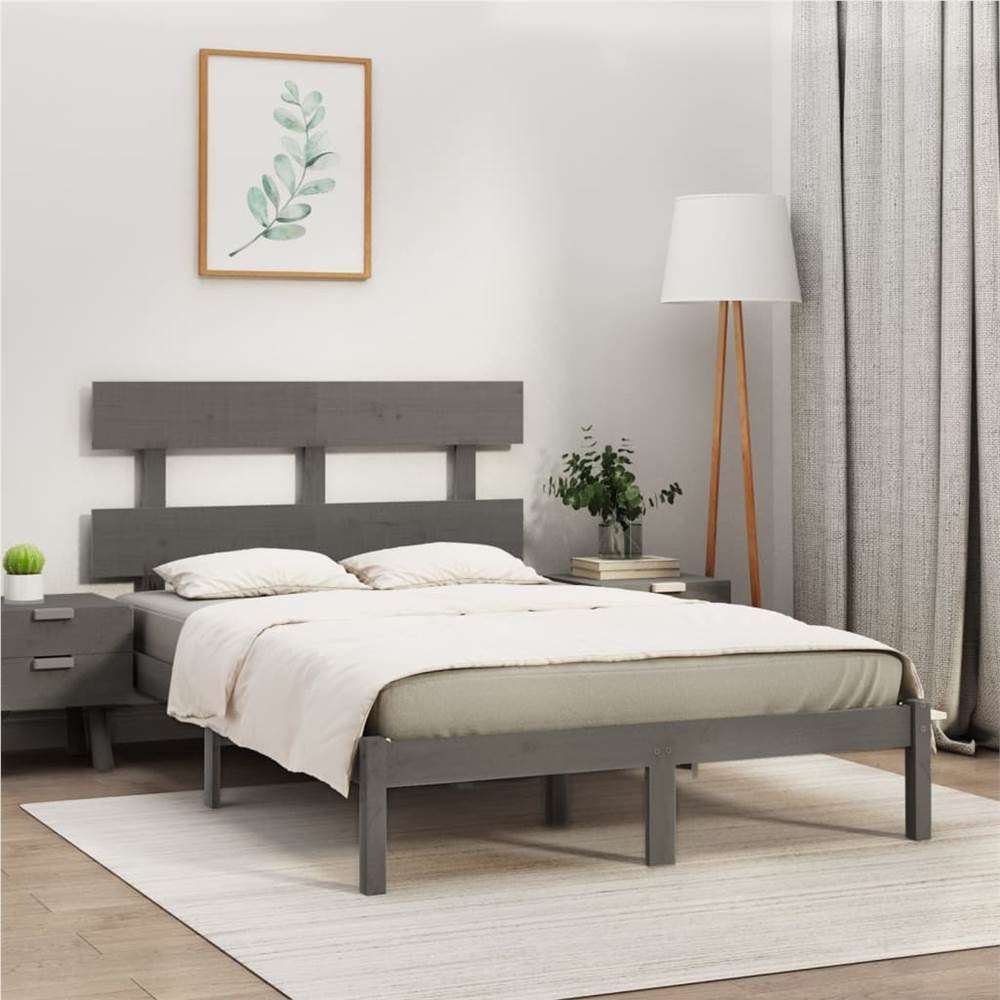 

Bed Frame Grey Solid Wood 180x200 cm 6FT Super King