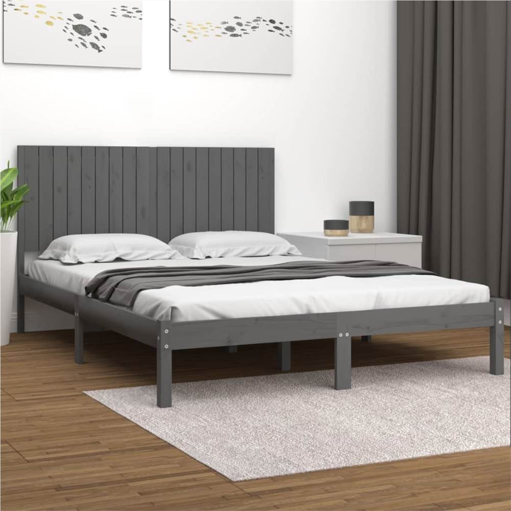 

Bed Frame Grey Solid Wood 180x200 cm 6FT Super King Size