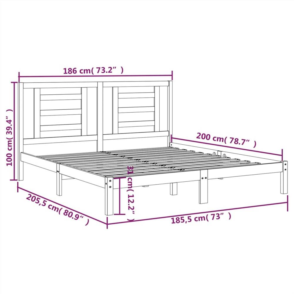 Bed Frame Grey Solid Wood 180x200 cm 6FT Super King Size