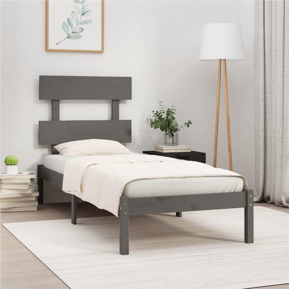 

Bed Frame Grey Solid Wood 75x190 cm 2FT6 Small Single