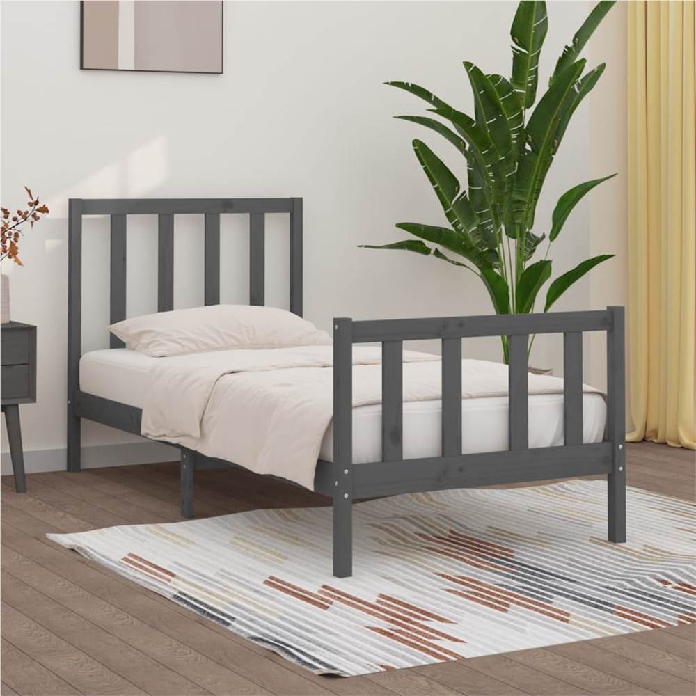 

Bed Frame Grey Solid Wood 90x190 cm 3FT Single