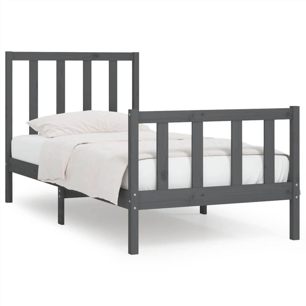 Bed Frame Grey Solid Wood 90x190 cm 3FT Single