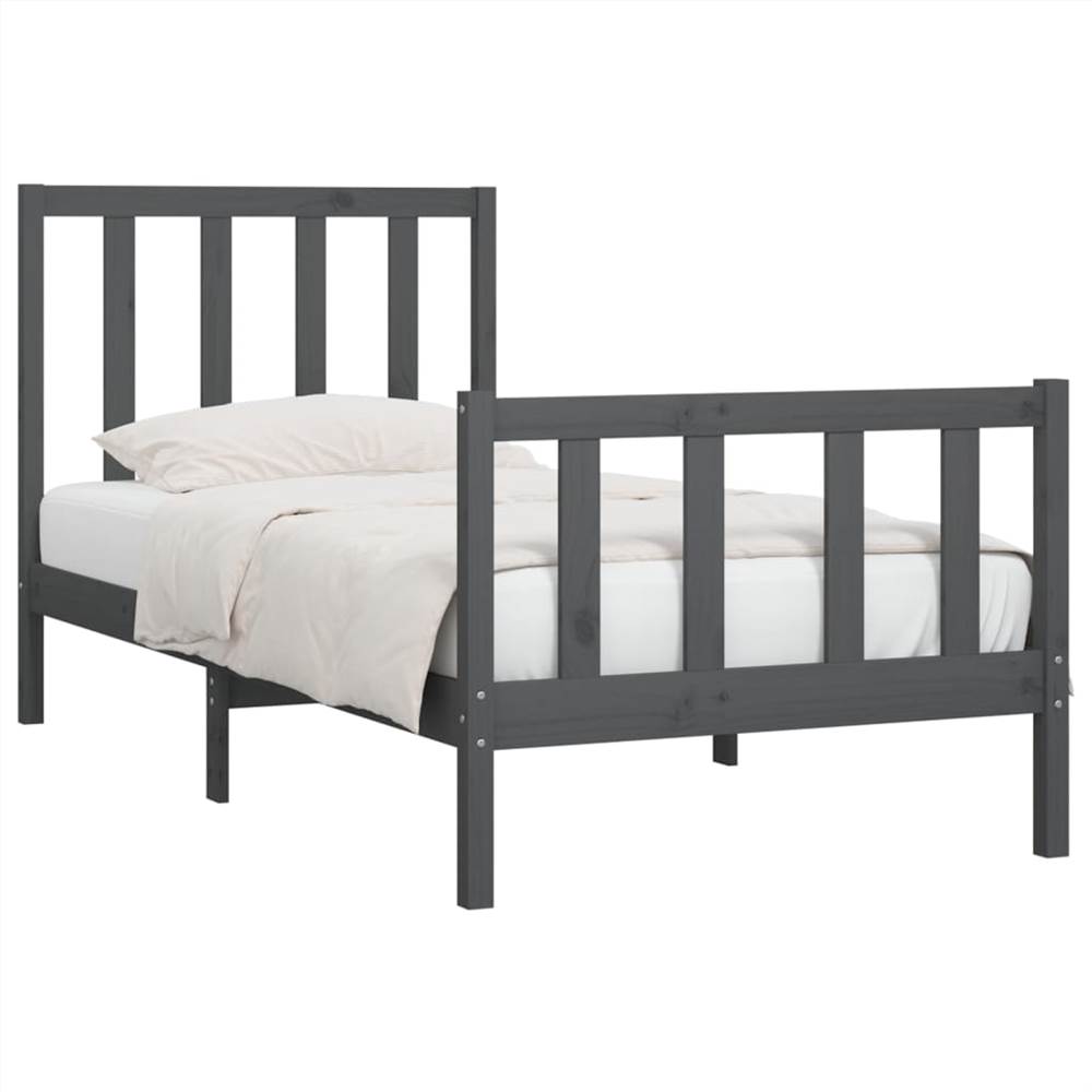 Bed Frame Grey Solid Wood 90x190 cm 3FT Single
