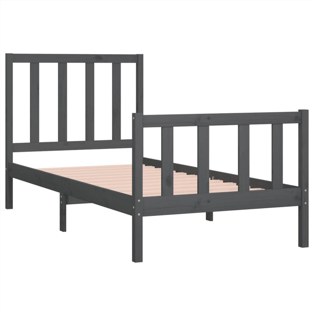 Bed Frame Grey Solid Wood 90x190 cm 3FT Single
