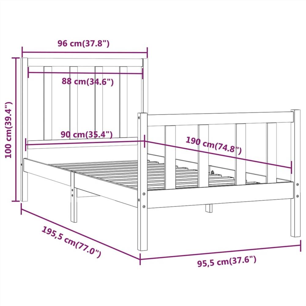 Bed Frame Grey Solid Wood 90x190 cm 3FT Single
