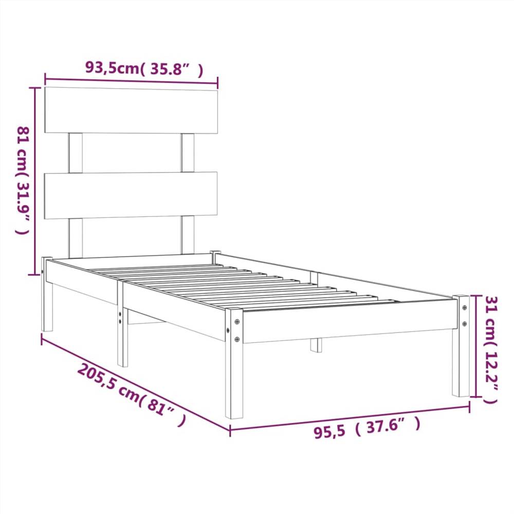 Bed Frame Grey Solid Wood 90x200 cm