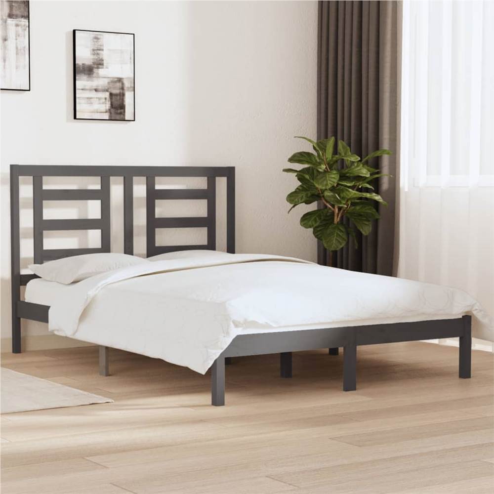 

Bed Frame Grey Solid Wood Pine 150x200 cm 5FT King Size