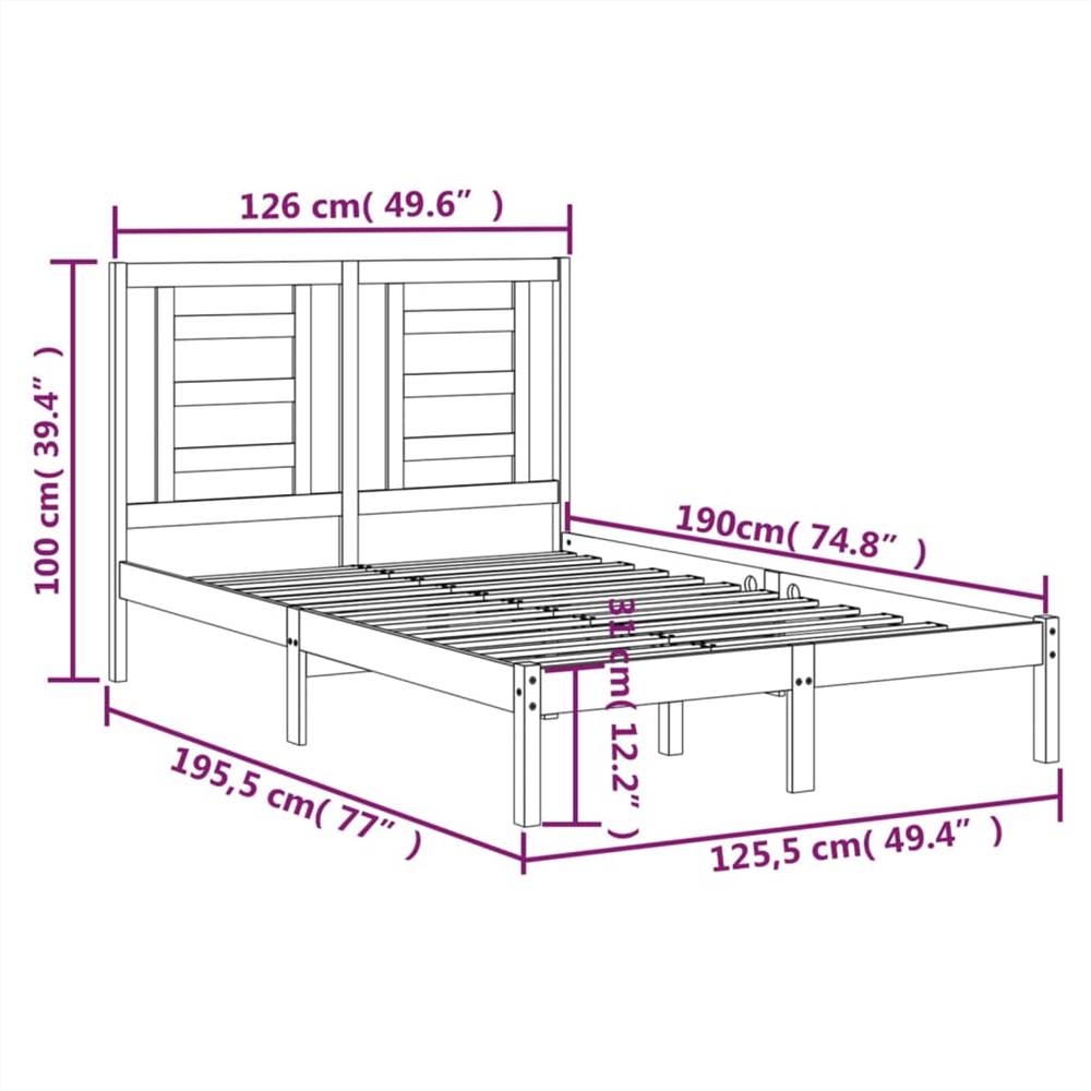 Bed Frame White Solid Wood 120x190 cm 4FT Small Double
