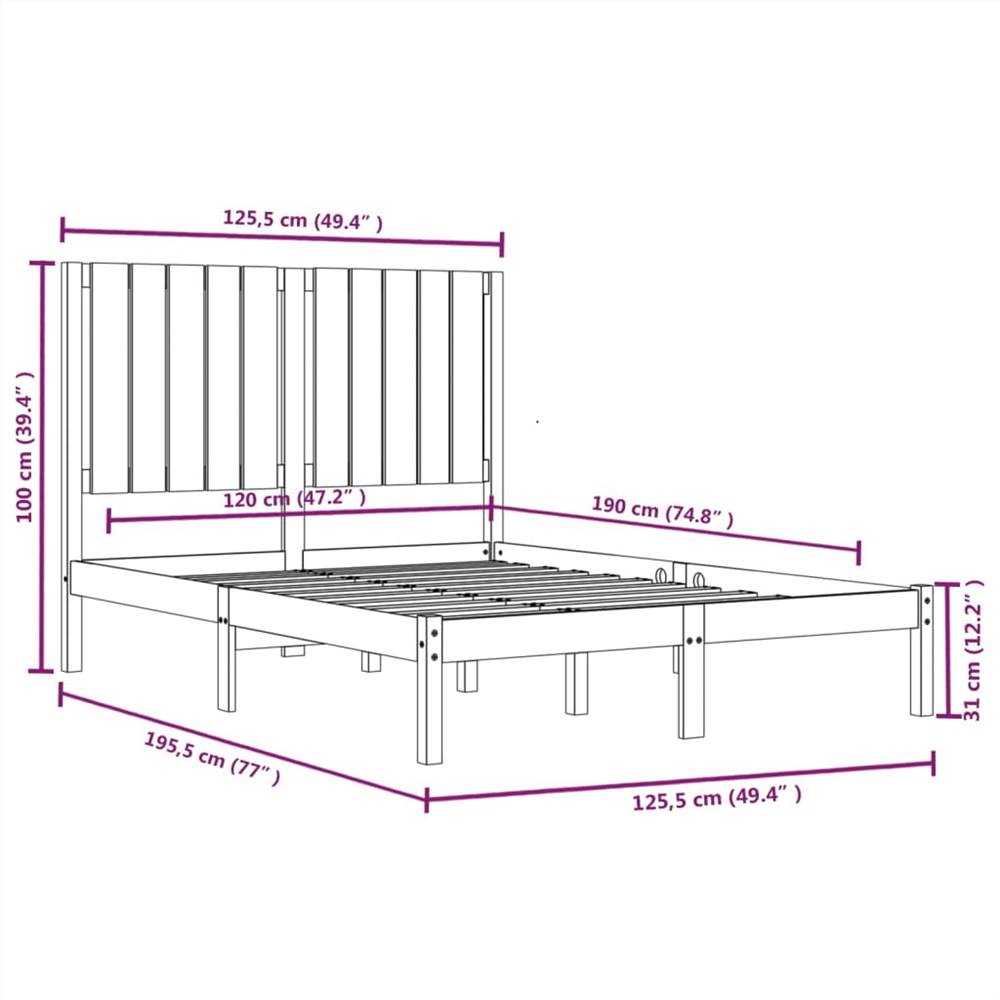Bed Frame White Solid Wood 120x190 cm 4FT Small Double