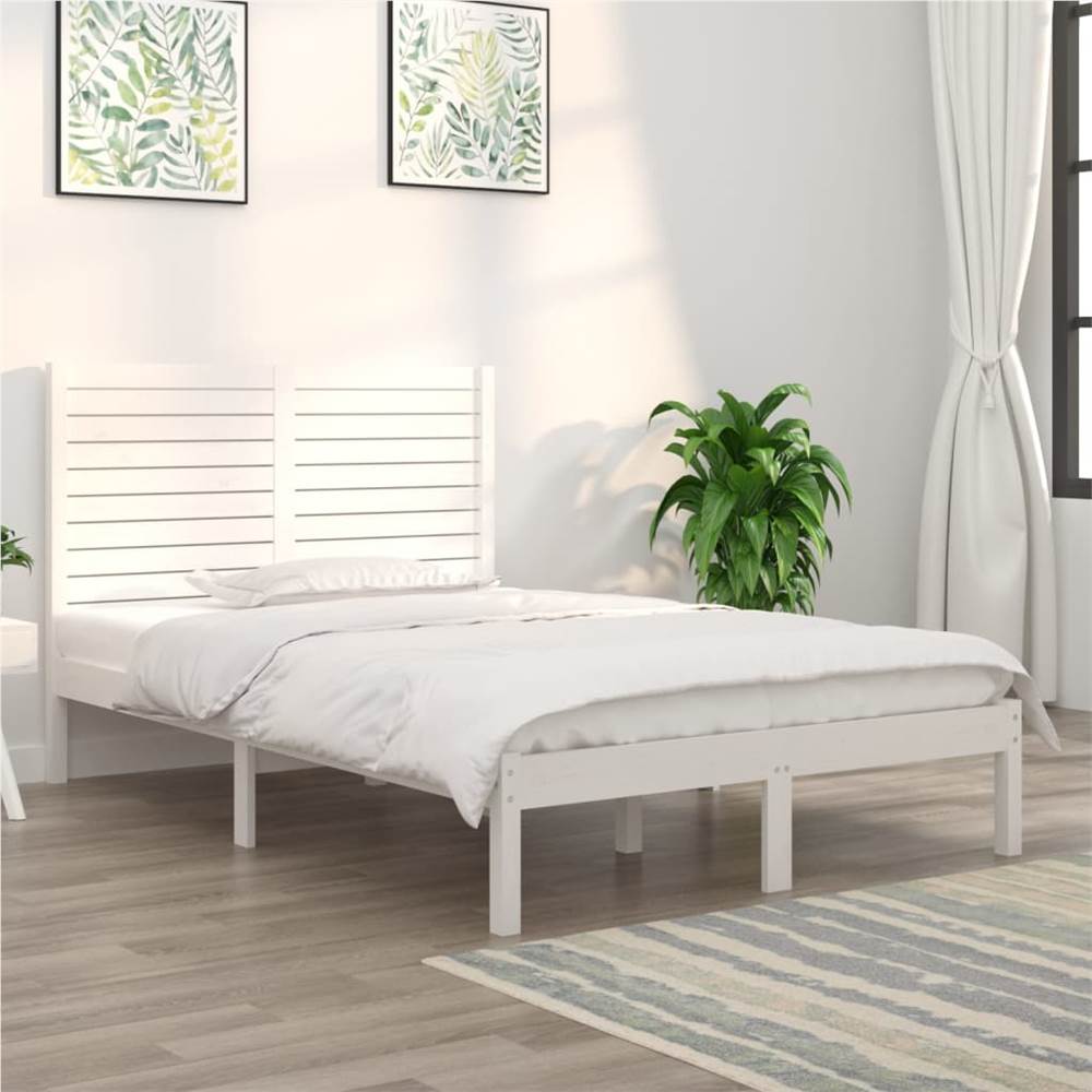 

Bed Frame White Solid Wood 120x190 cm 4FT Small Double