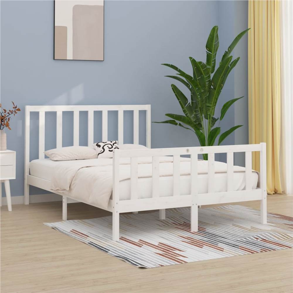 

Bed Frame White Solid Wood 140x190 cm
