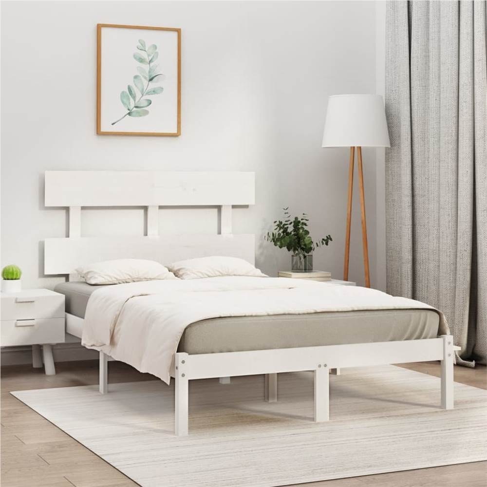 

Bed Frame White Solid Wood 150x200 cm 5FT King Size