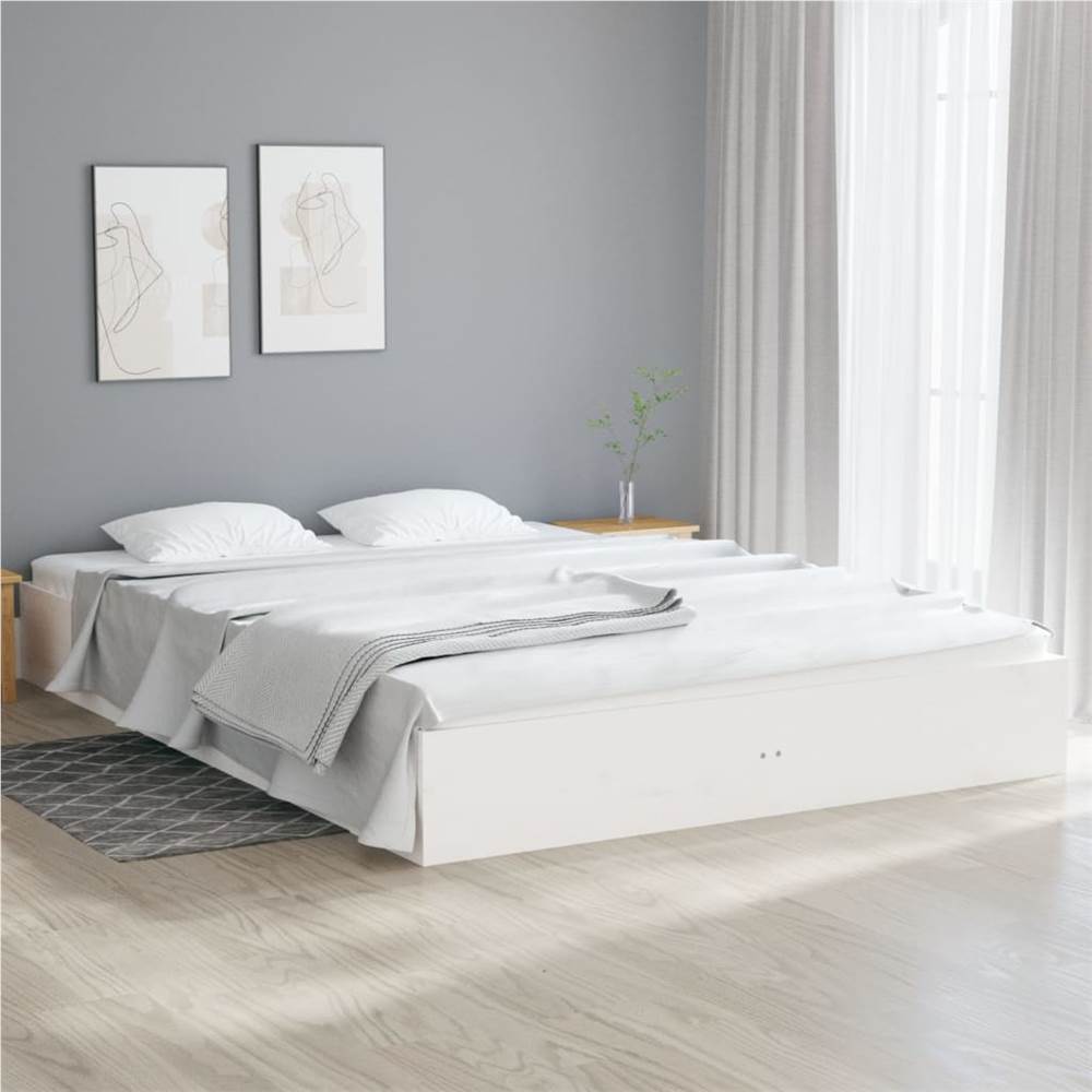 

Bed Frame White Solid Wood 150x200 cm 5FT King Size