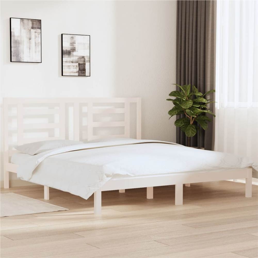 Bed Frame White Solid Wood 180x200 cm 6FT Super King Size