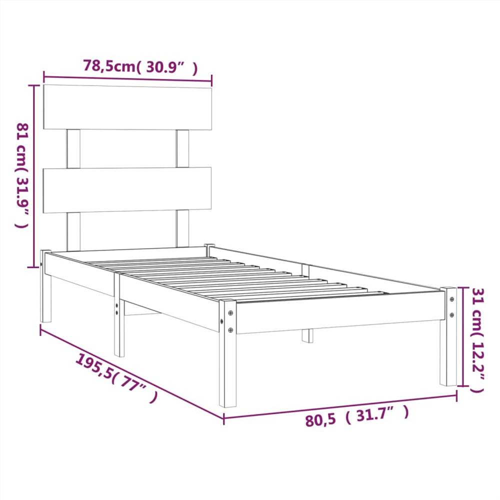 Bed Frame White Solid Wood 75x190 cm 2FT6 Small Single
