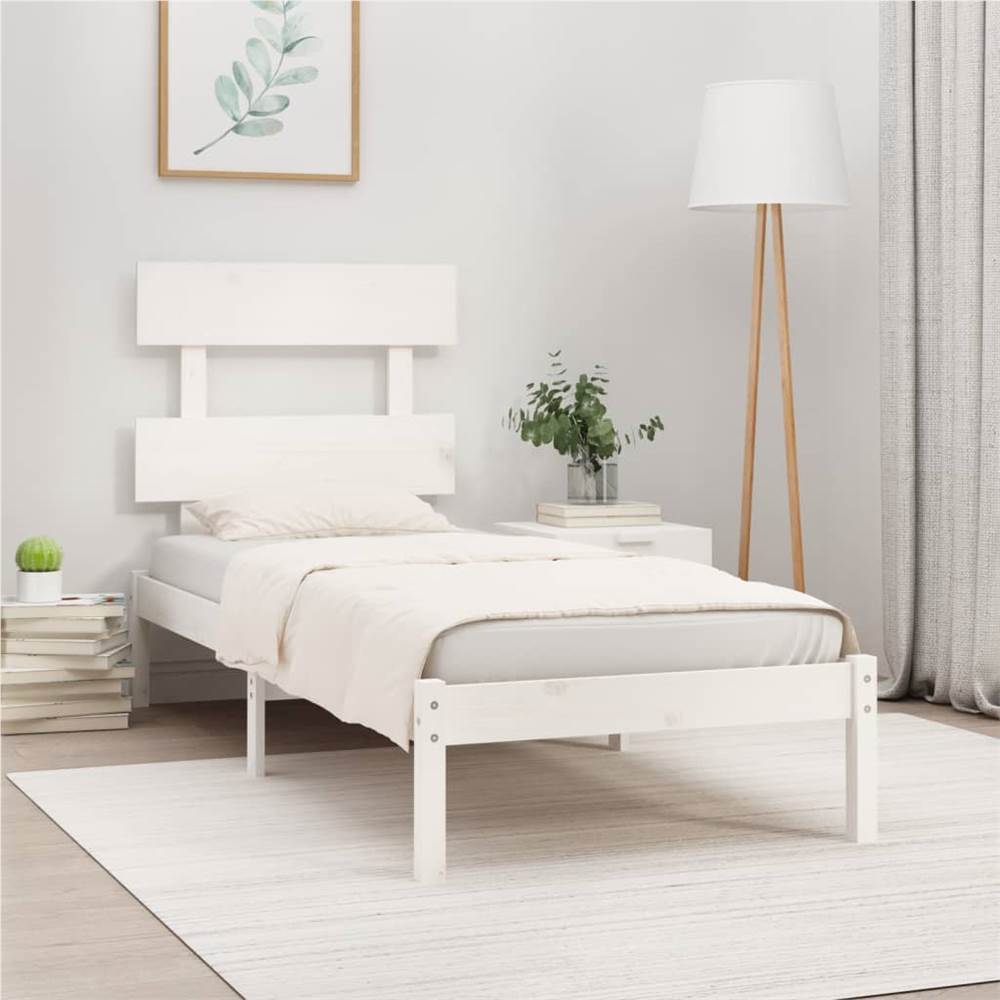 

Bed Frame White Solid Wood 90x190 cm 3FT6 Single
