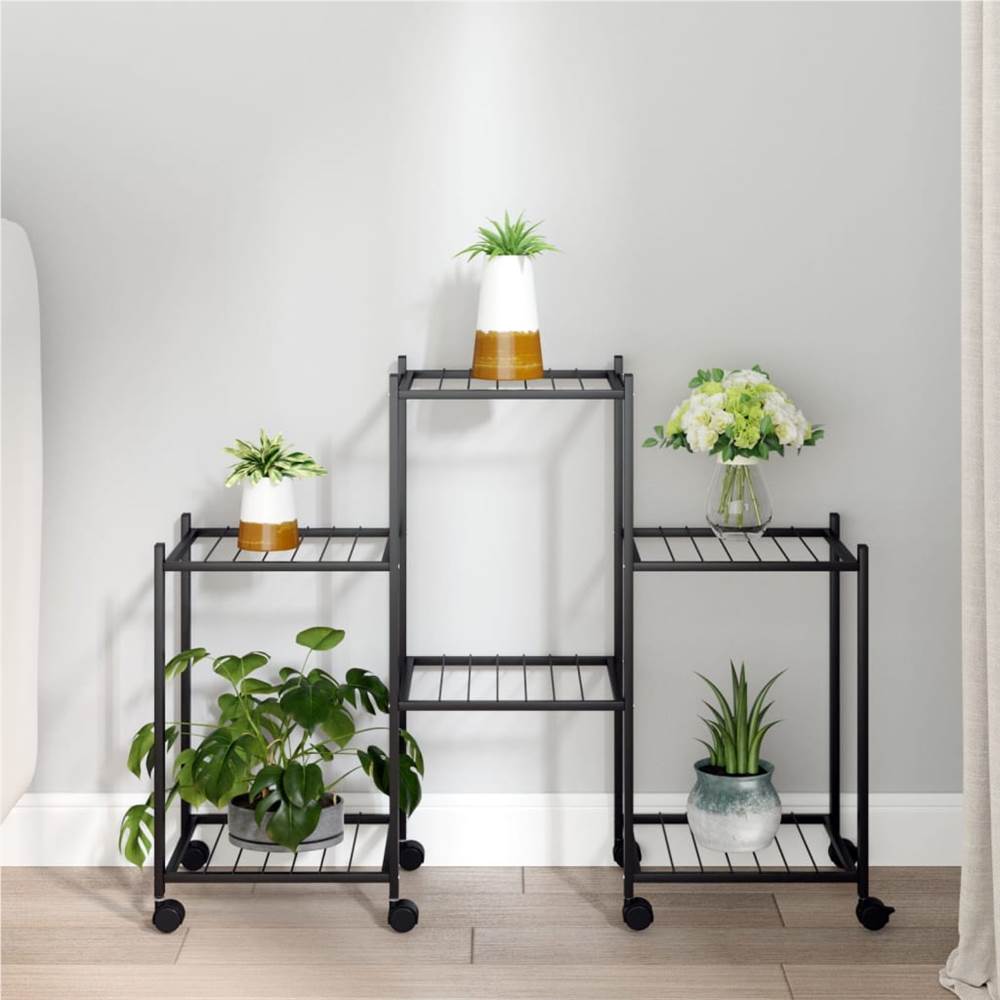 Flower Stand with Wheels 83x25x63.5 cm Black Iron