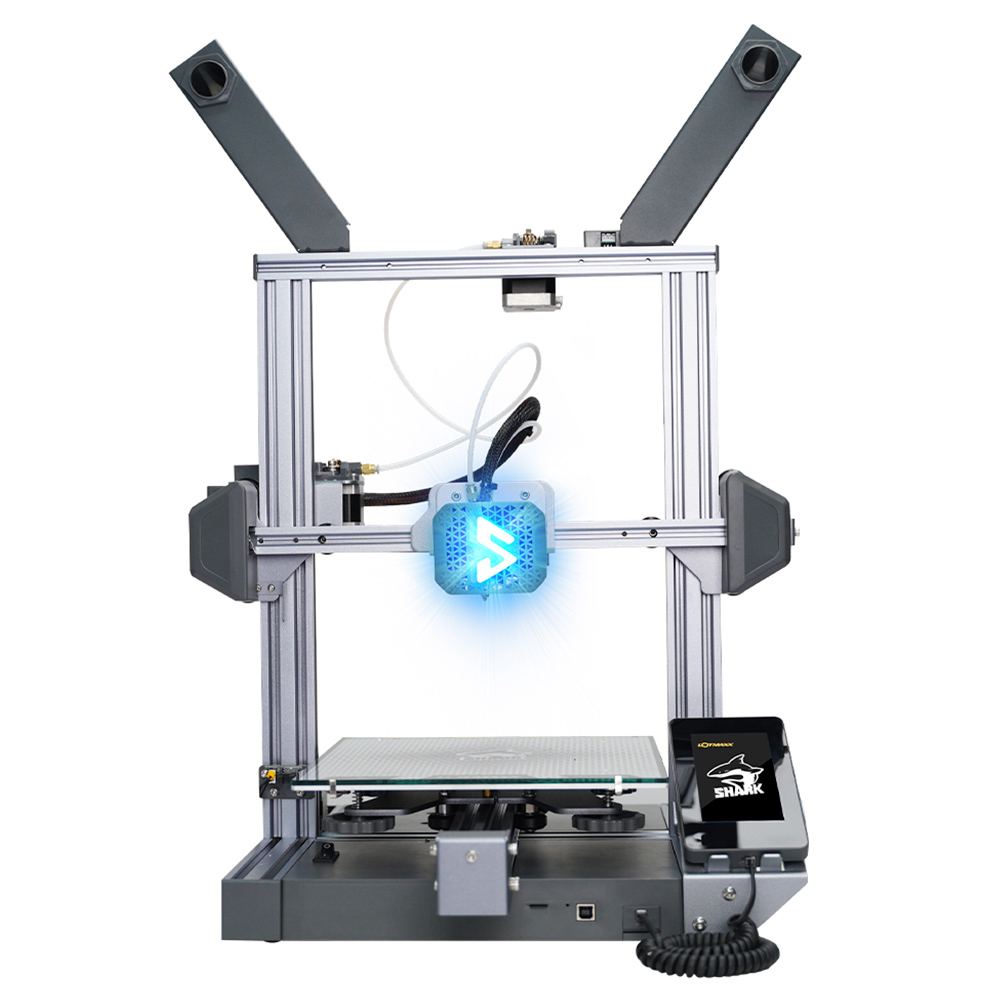 LOTMAXX Shark V3 3D Printer Laser Engraver, Auto Leveling, Dual Extruder, Dual-Color Printing, Glass Build Plate, 235*235*265mm - Grey