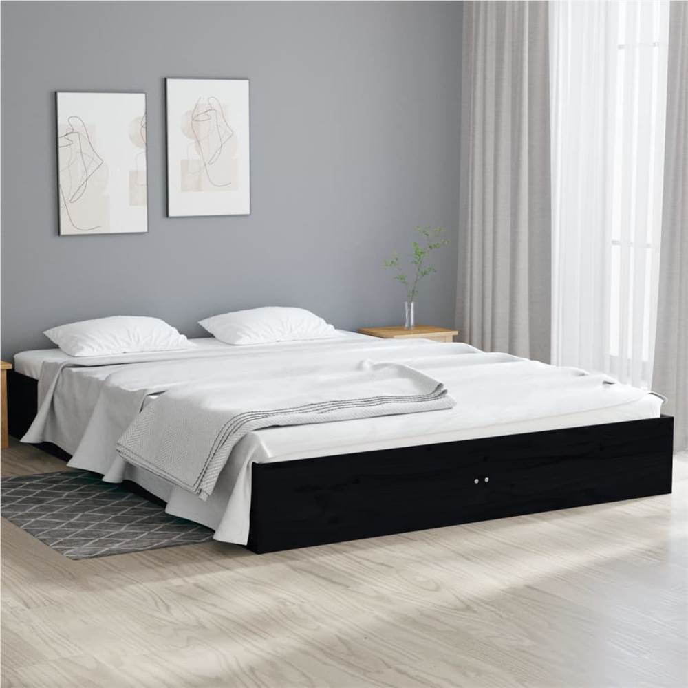 

Bed Frame Black Solid Wood 135x190 cm 4FT6 Double
