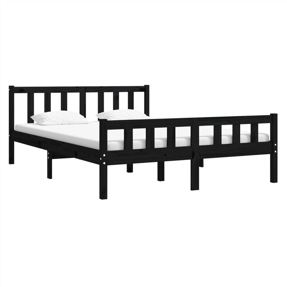 Bed Frame Black Solid Wood 140x190 cm