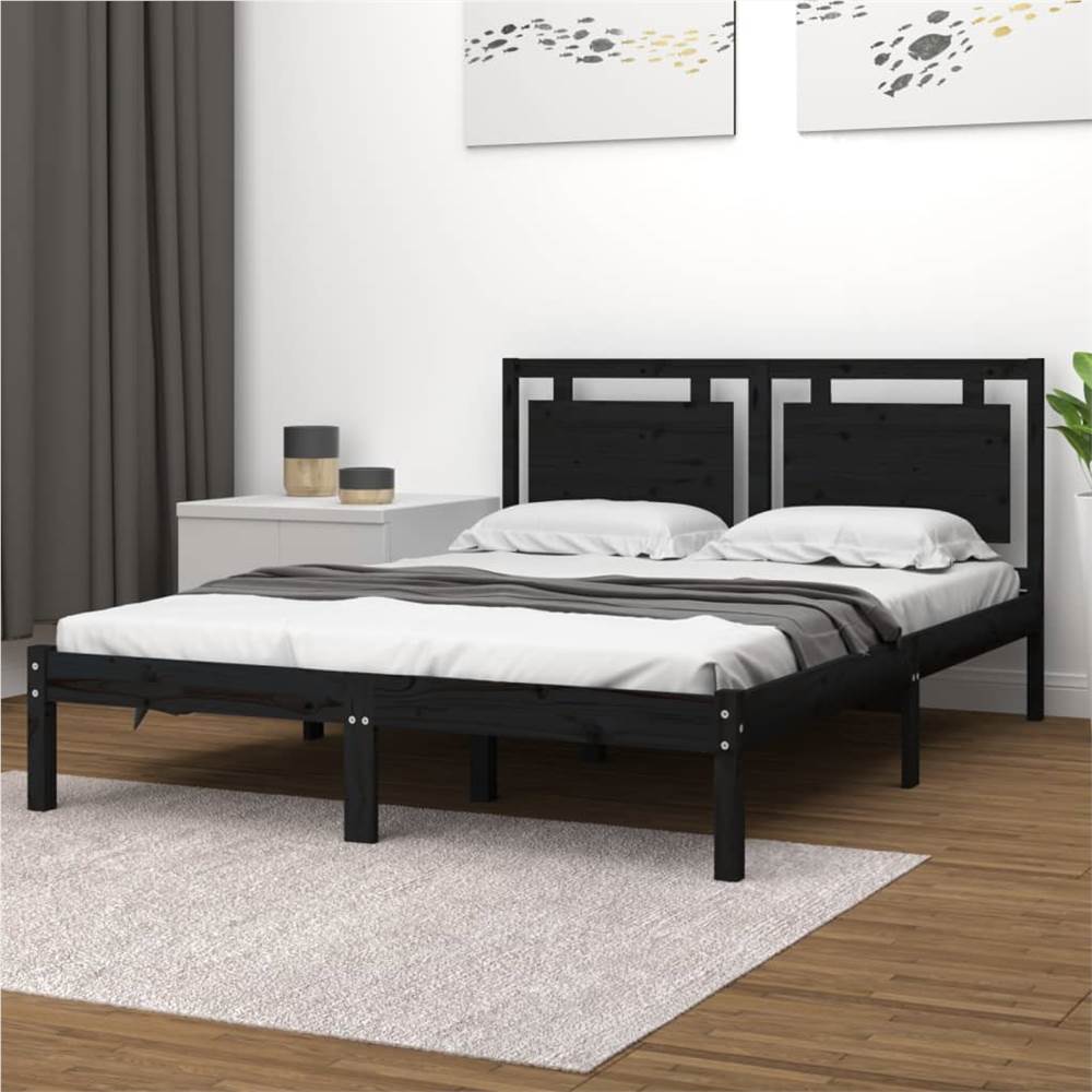 

Bed Frame Black Solid Wood 150x200 cm 5FT King Size