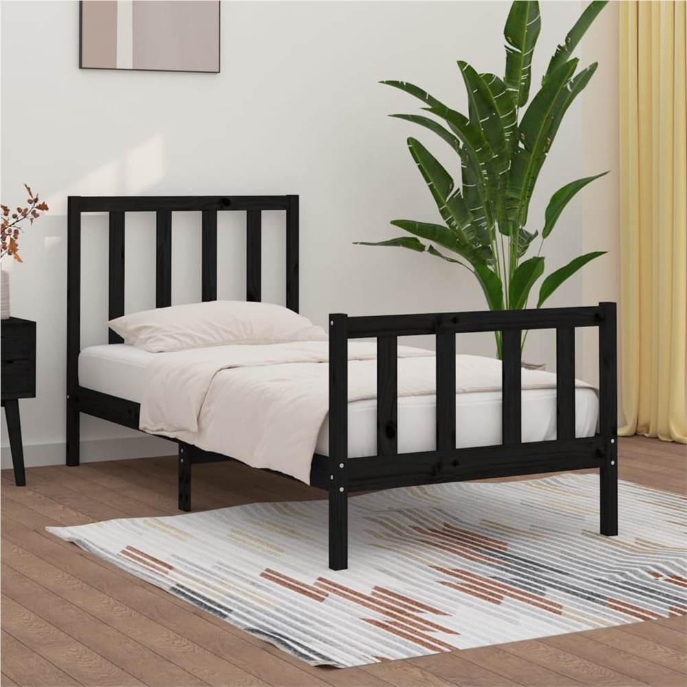 

Bed Frame Black Solid Wood 75x190 cm 2FT6 Small Single