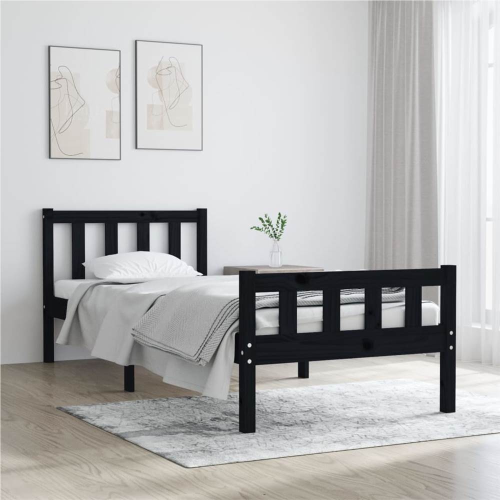 

Bed Frame Black Solid Wood 90x190 cm 3FT Single