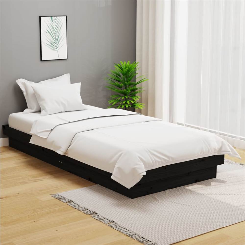 

Bed Frame Black Solid Wood Pine 90x190 cm 3FT Single