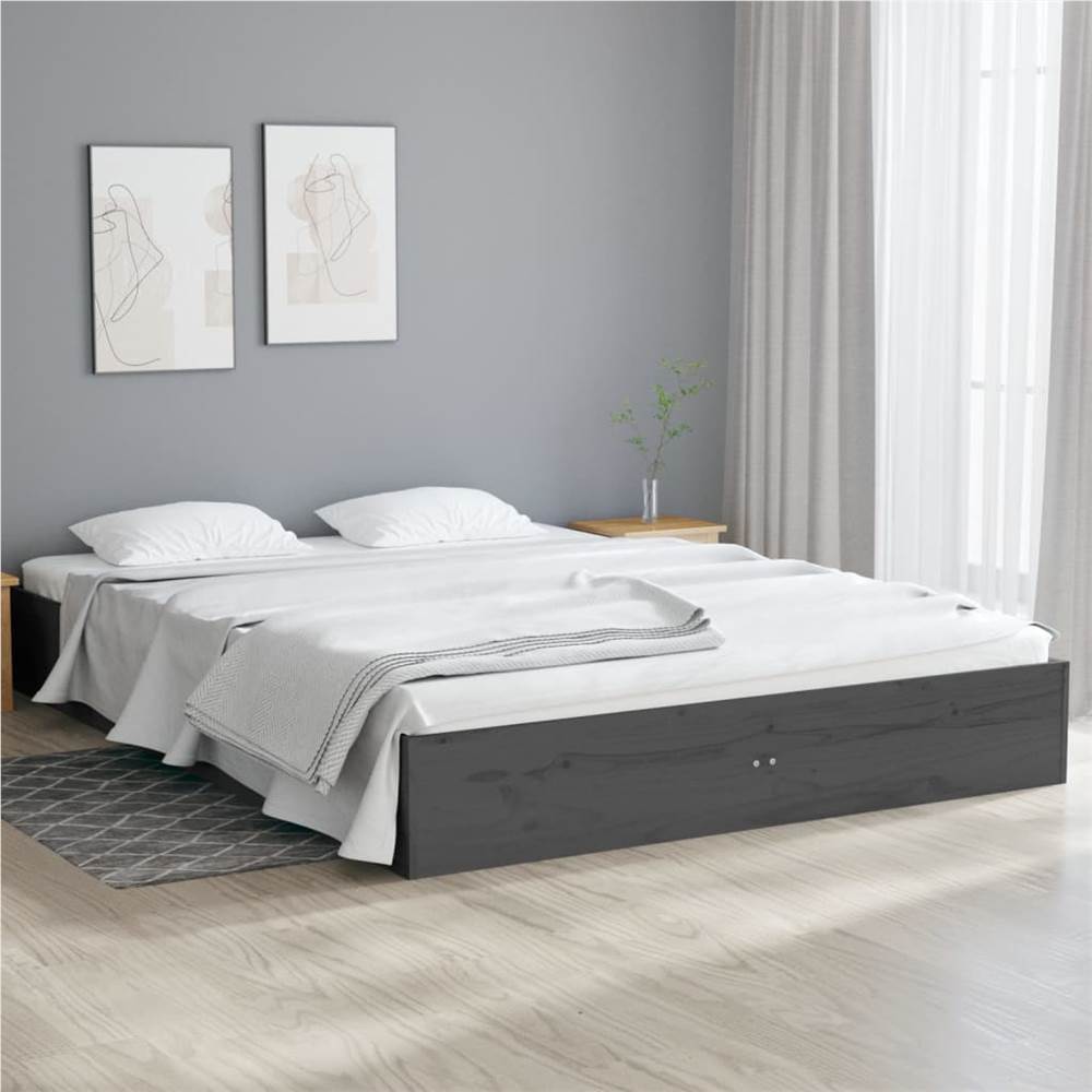 

Bed Frame Grey Solid Wood 135x190 cm 4FT6 Double