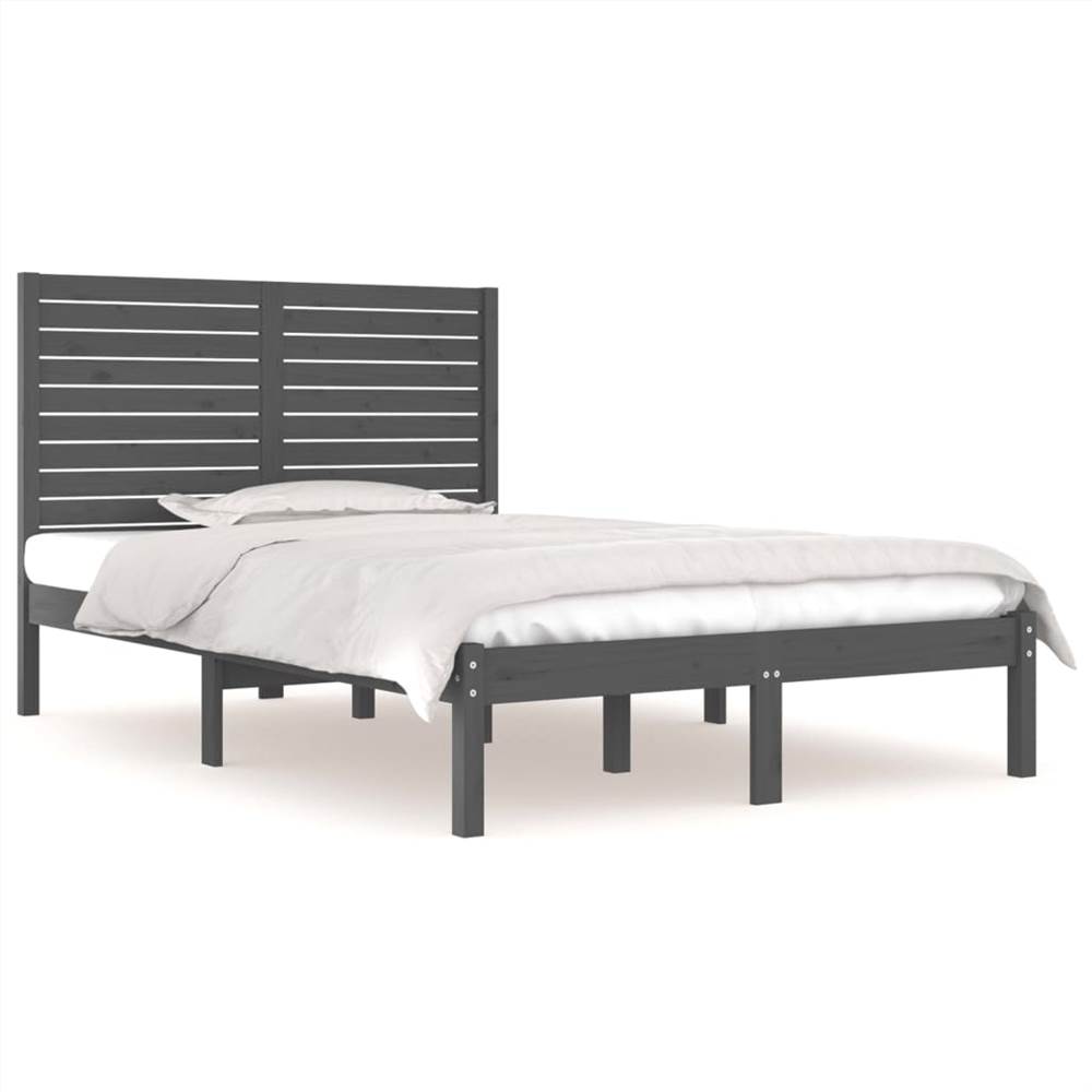 Bed Frame Grey Solid Wood 135x190 cm 4FT6 Double