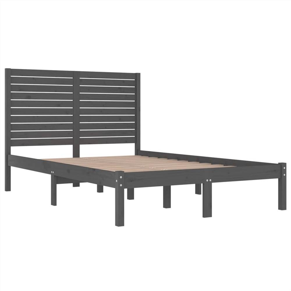 Bed Frame Grey Solid Wood 135x190 cm 4FT6 Double
