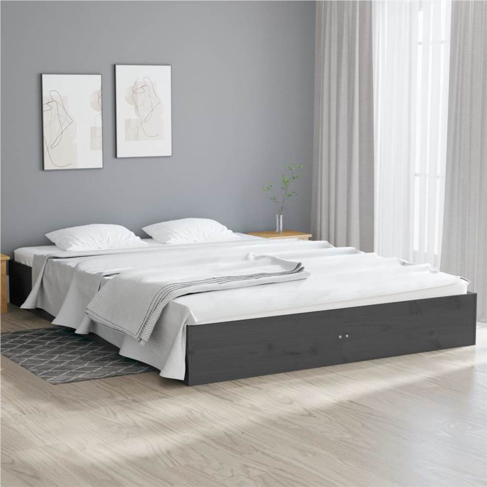 

Bed Frame Grey Solid Wood 150x200 cm 5FT King Size