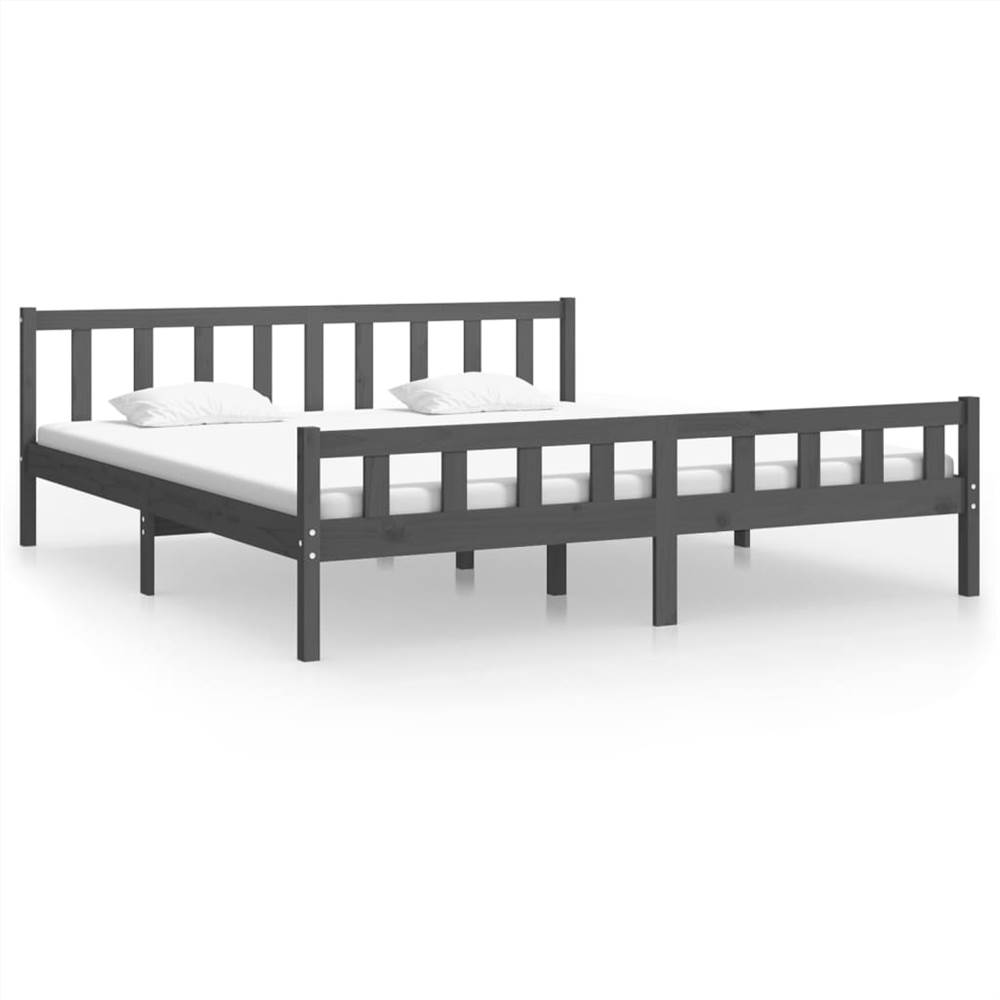 Bed Frame Grey Solid Wood 200x200 cm