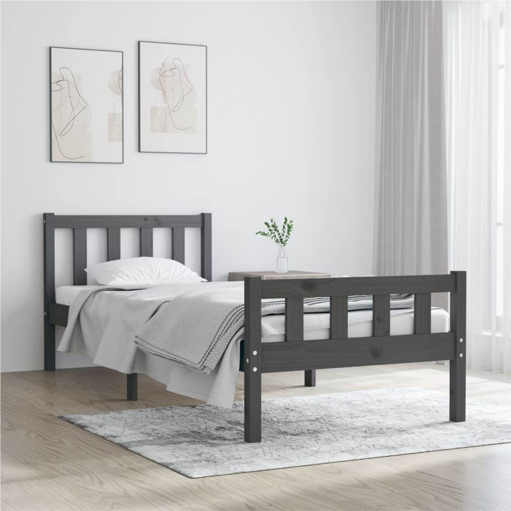 Bed Frame Grey Solid Wood 90x190 cm 3FT Single