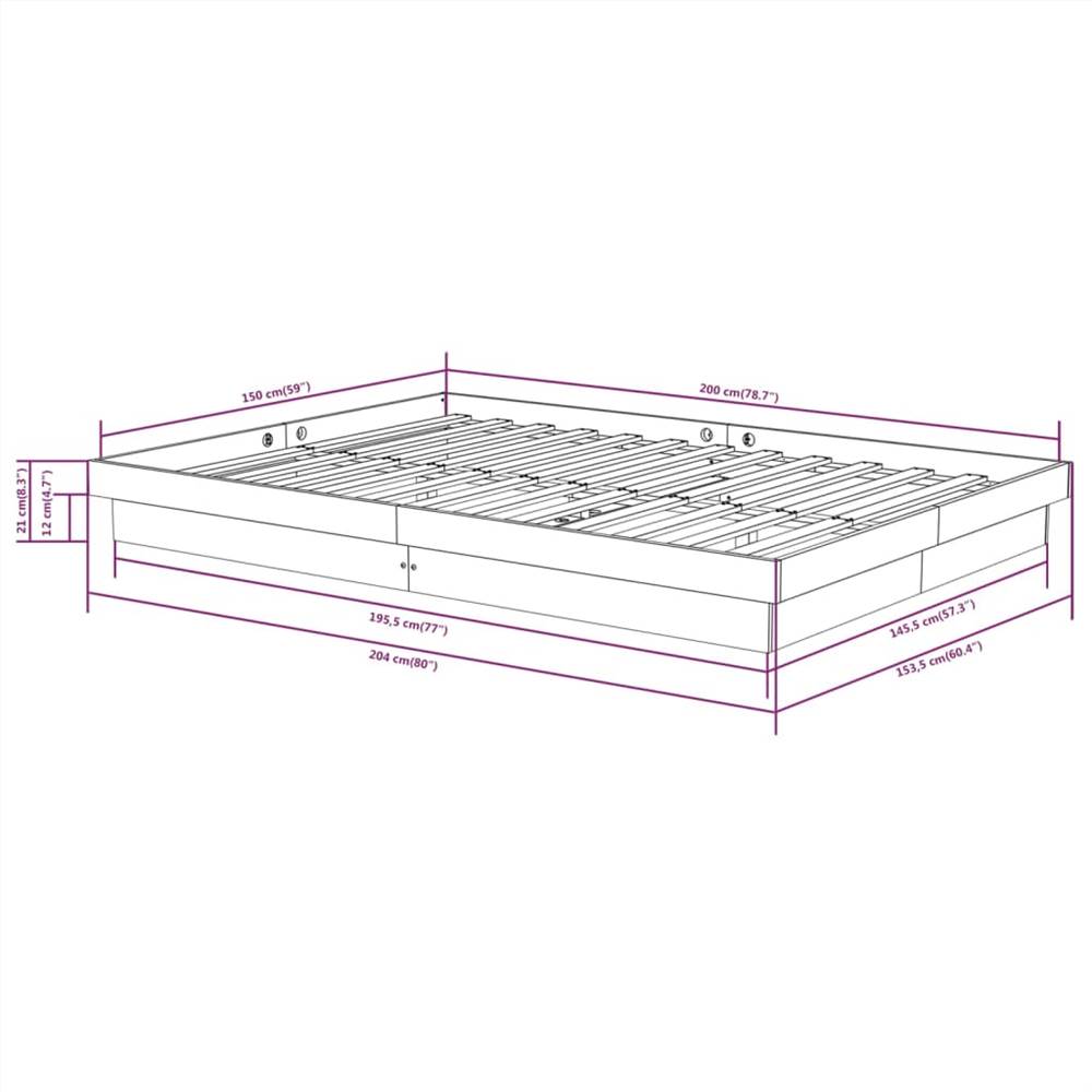 Bed Frame Grey Solid Wood Pine 150x200 cm 5FT King Size