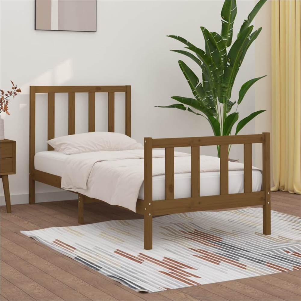 

Bed Frame Honey Brown Solid Wood 90x190 cm 3FT Single