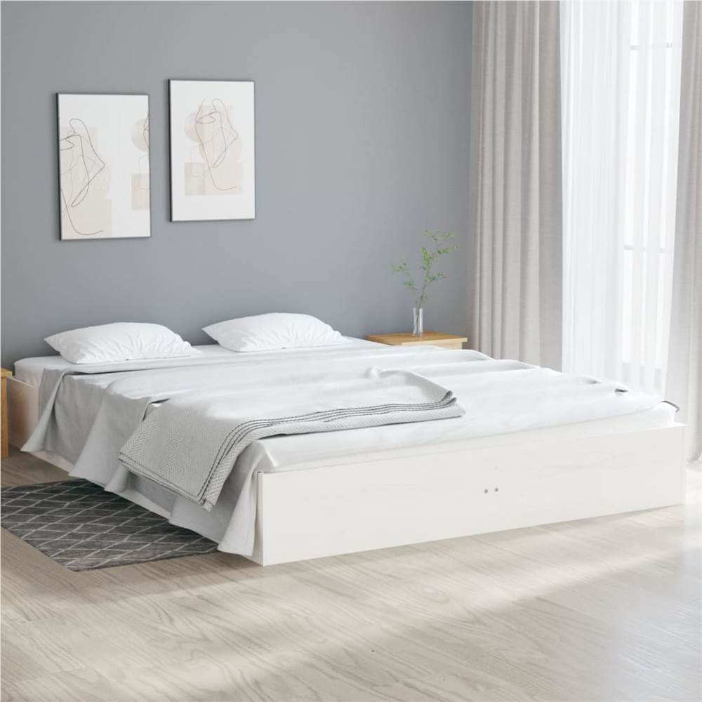 

Bed Frame White Solid Wood 140x190 cm