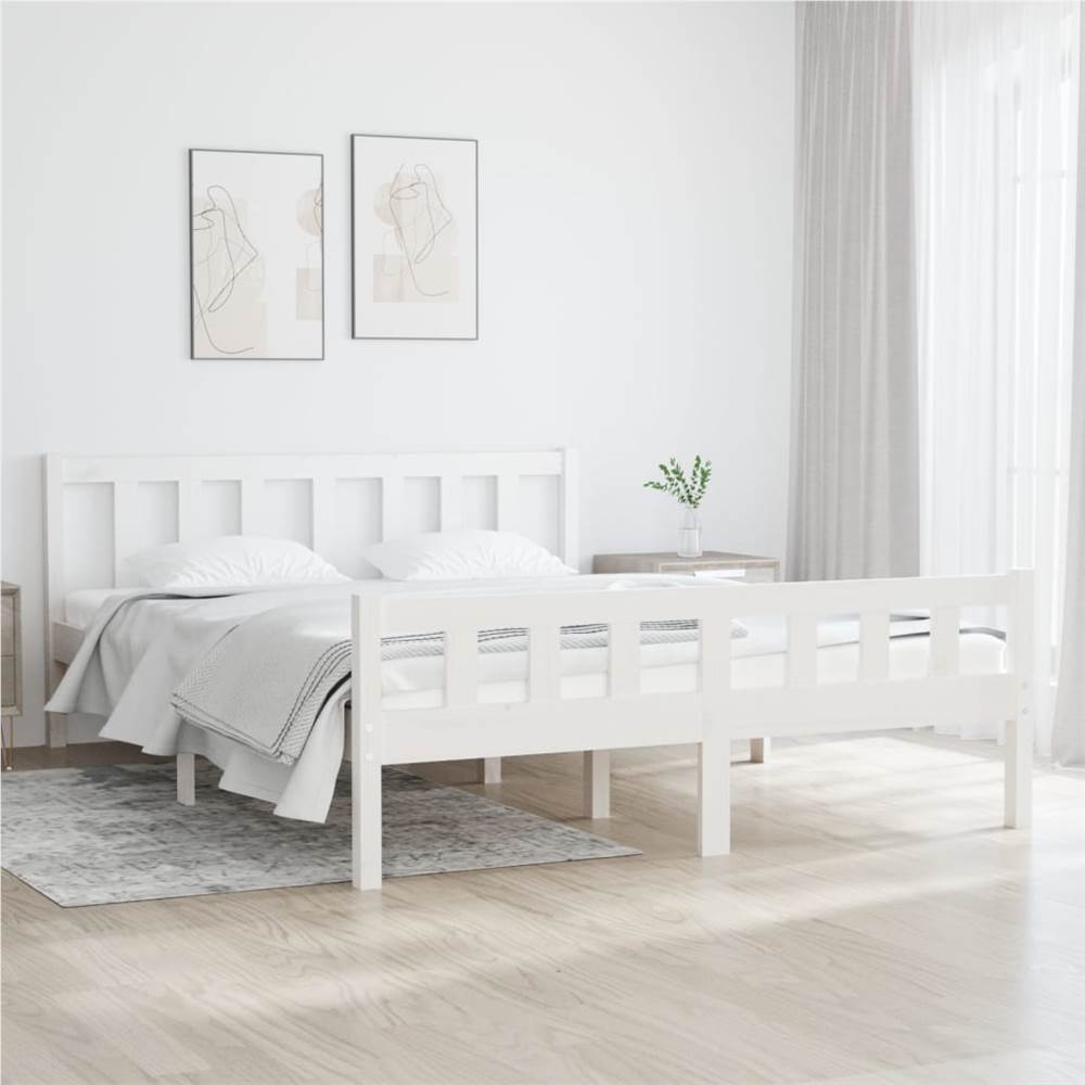 

Bed Frame White Solid Wood 140x190 cm