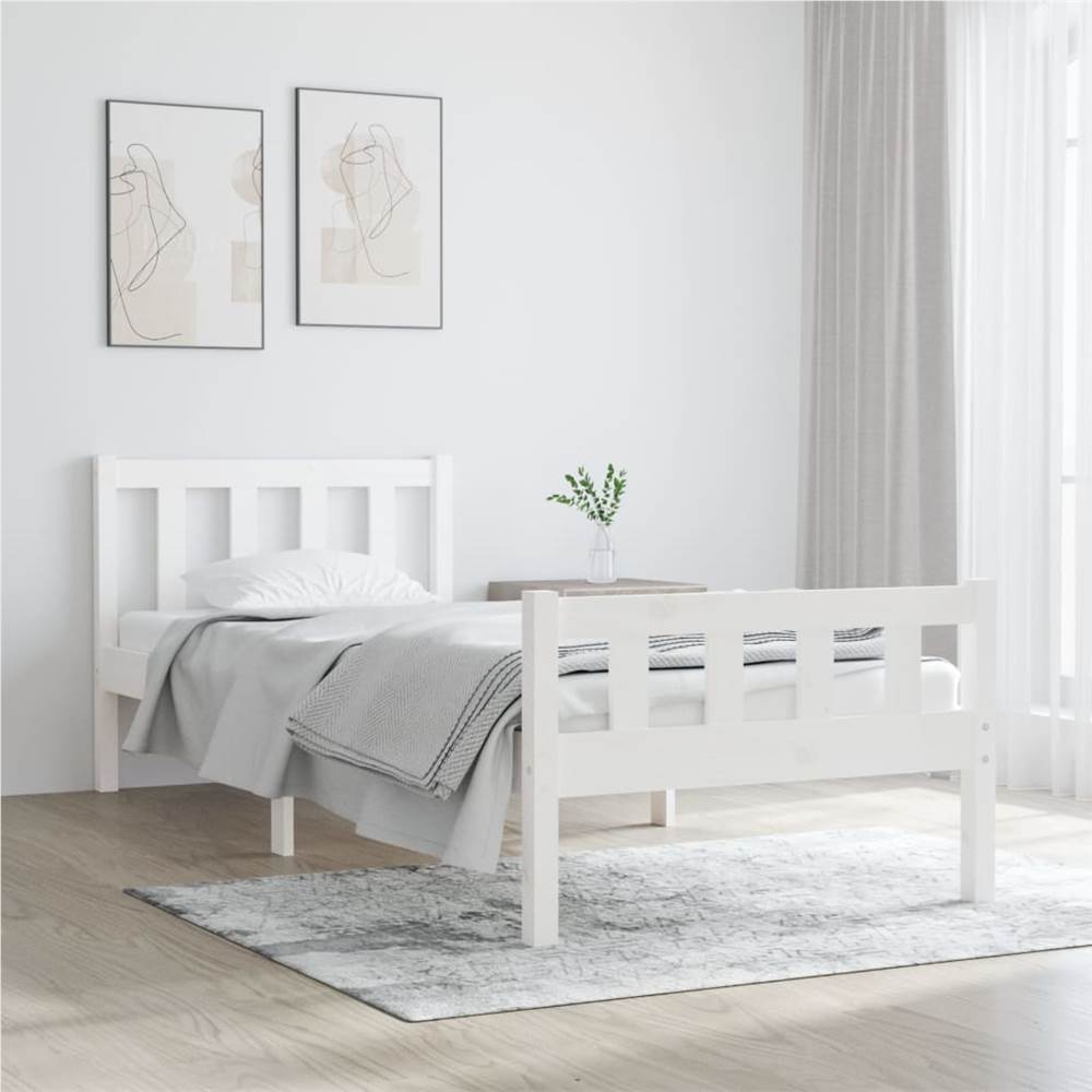 

Bed Frame White Solid Wood 75x190 cm 2FT6 Small Single