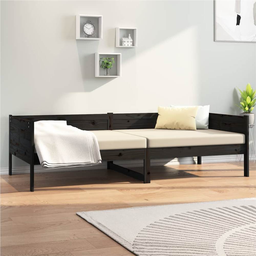 Day Bed Black Solid Wood Pine 90x190 Cm 12 Day Bed Black Solid Wood Pine 90x190 cm