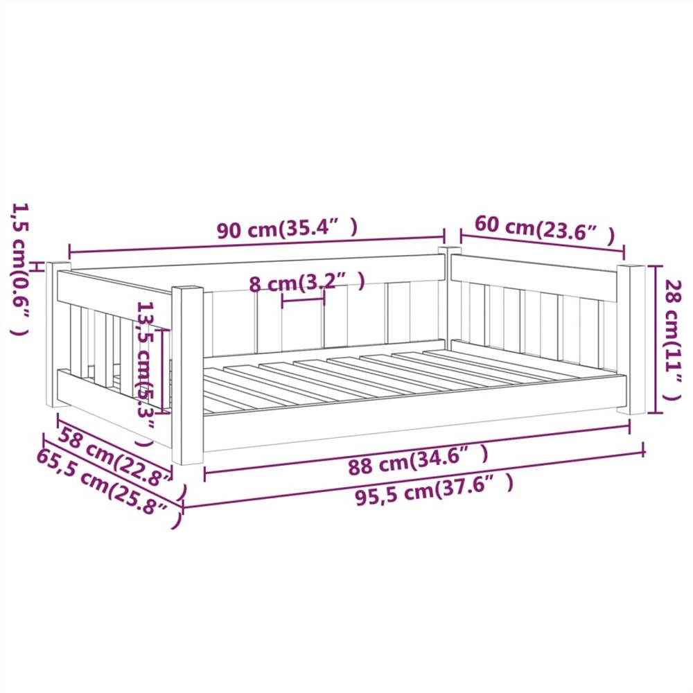 Dog Bed Grey 95.5x65.5x28 cm Solid Wood Pine