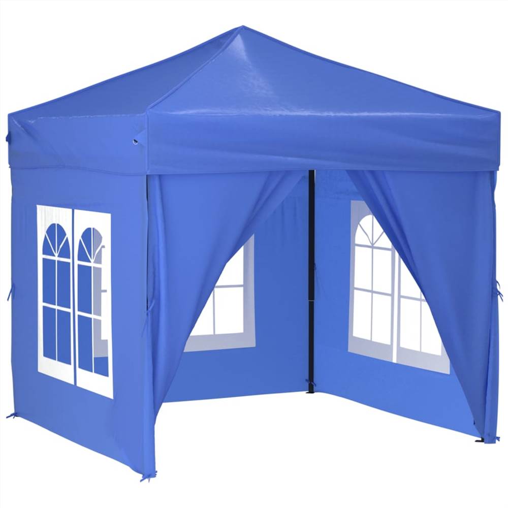 Folding Party Tent with Sidewalls Blue 2x2 m