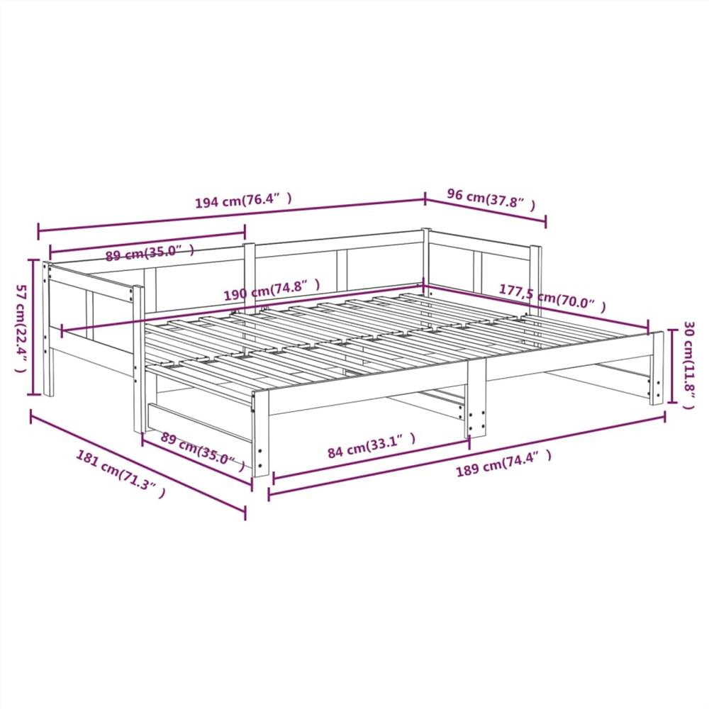 Pull-out Day Bed Solid Wood Pine 2x(90x190) cm