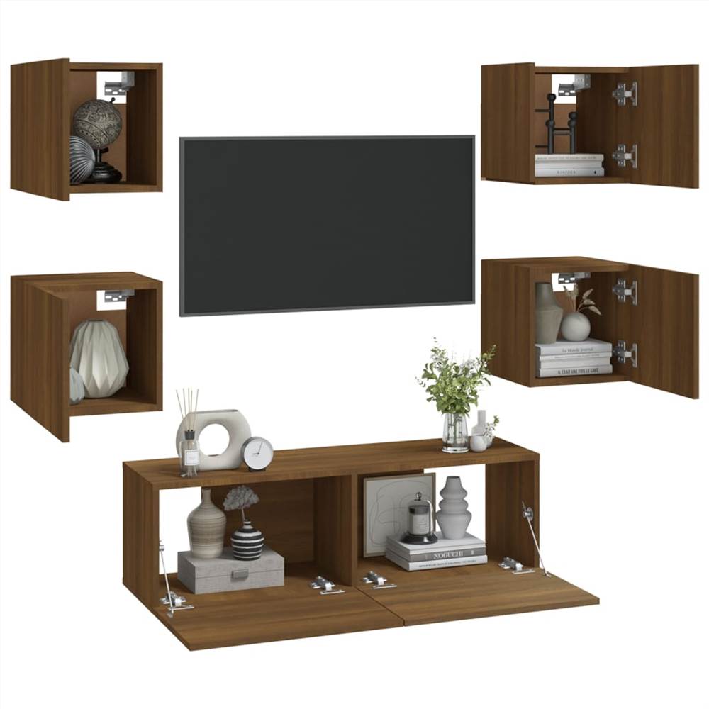 Wallmounted TV Set Brown Oak Engineered Wood