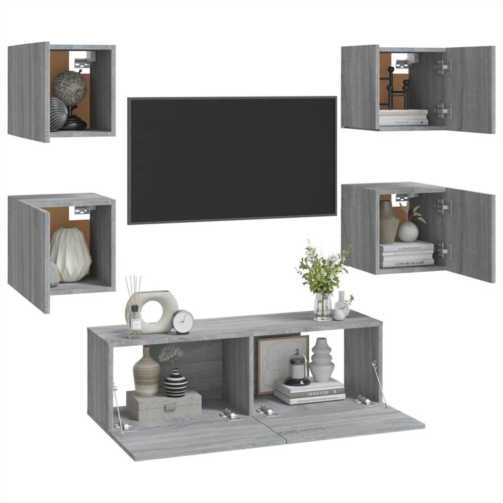 Wall-mounted TV Cabinet Set Grey Sonoma Engineered Wood 14 Wall-mounted TV Cabinet Set Grey Sonoma Engineered Wood