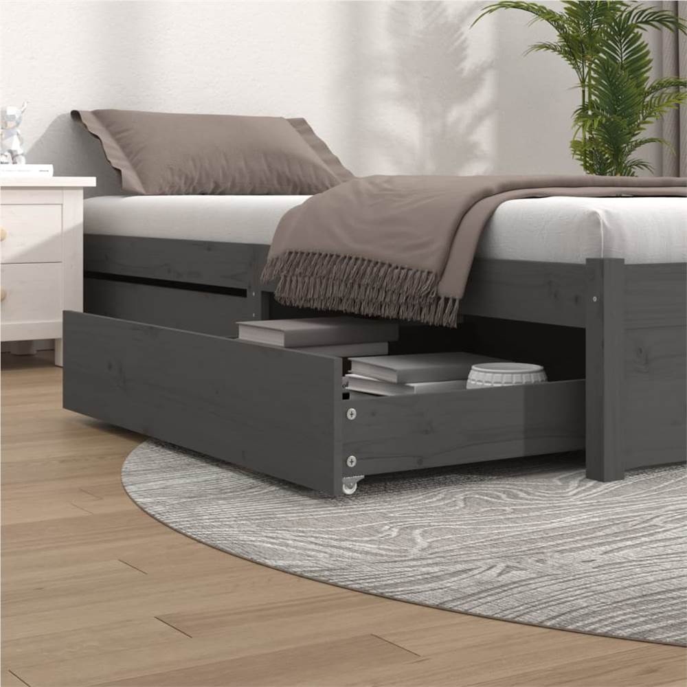 Bed Drawers 2 pcs Grey Solid Wood Pine