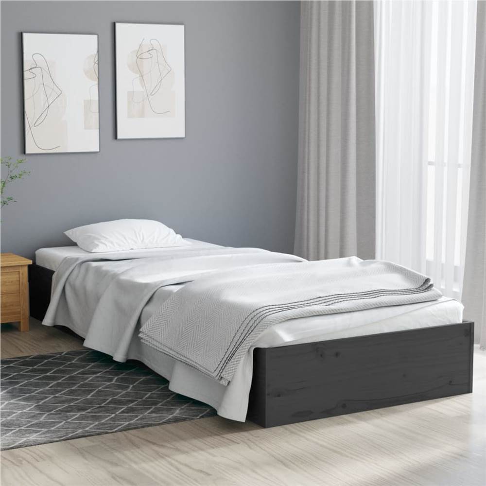 Estructura de cama individual de madera maciza gris 90x190 cm 3FT