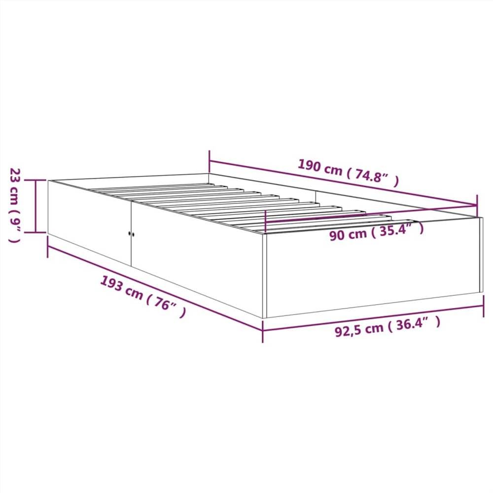 Bed Frame Grey Solid Wood 90x190 cm 3FT Single